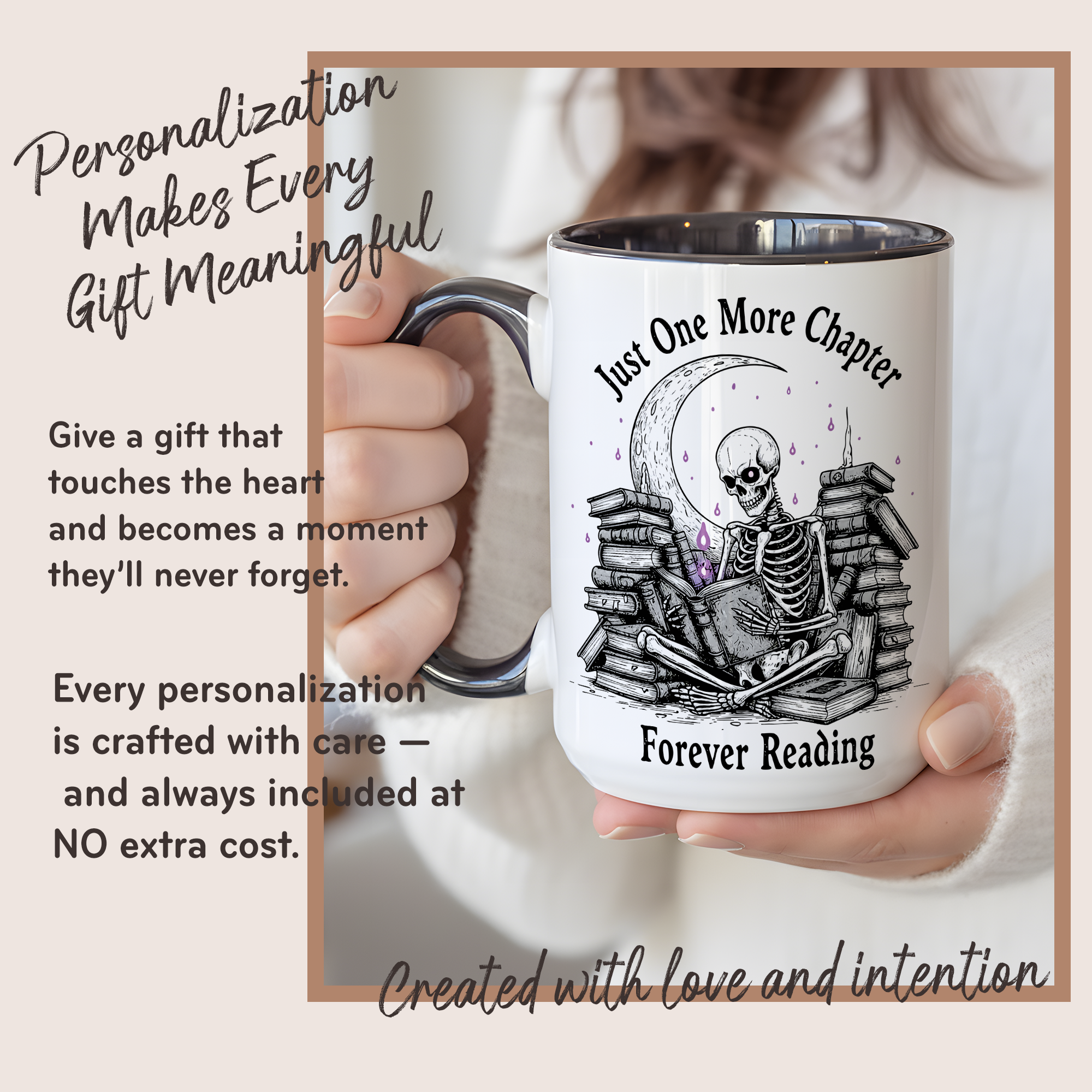 Just One More Chapter Mug – Forever Reading Skeleton Mug – Gothic Book Lover Gift – Dark Humor Reader Coffee Cup 11oz 15oz | Mug 117