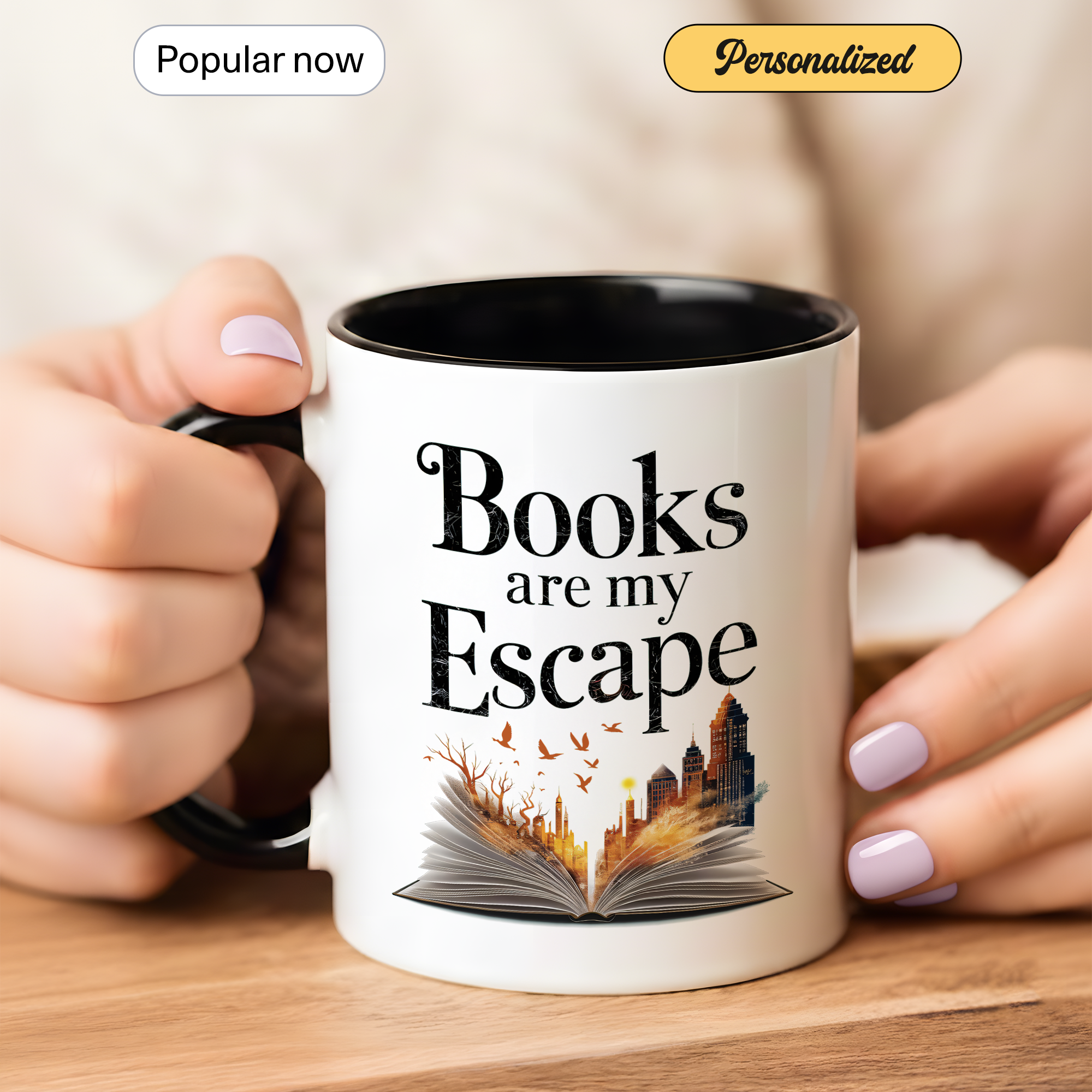 Books Are My Escape Mug – Book Lover Coffee Cup – Cozy Reading Gift – Fall Aesthetic Mug – 11oz 15oz Ringer Mug | Mug 137