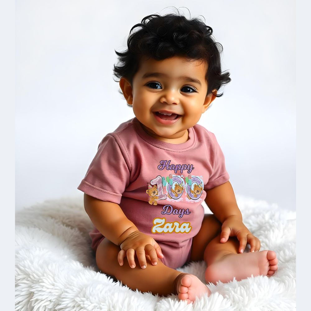 Happy 100 Days - Teddy Themed Custom Baby Rompers
