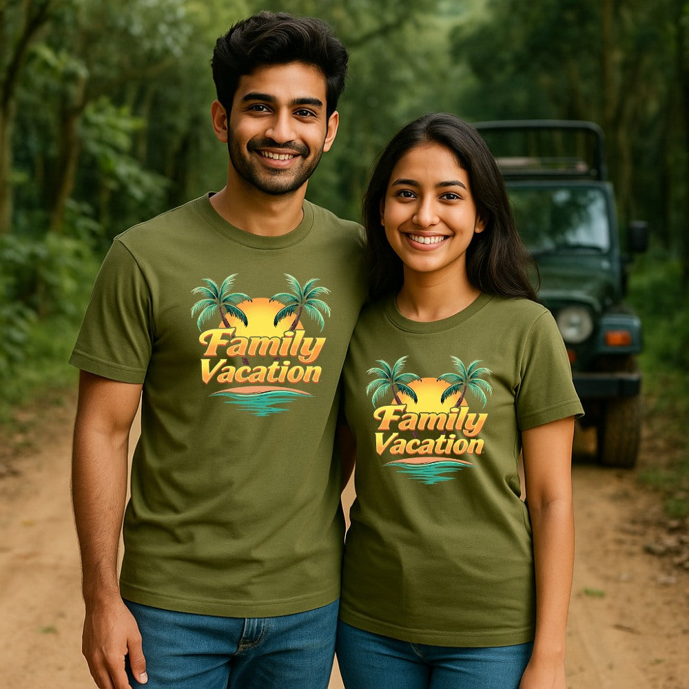 Holiday Mode Tees  -Dark Olive Vacation Couple Look