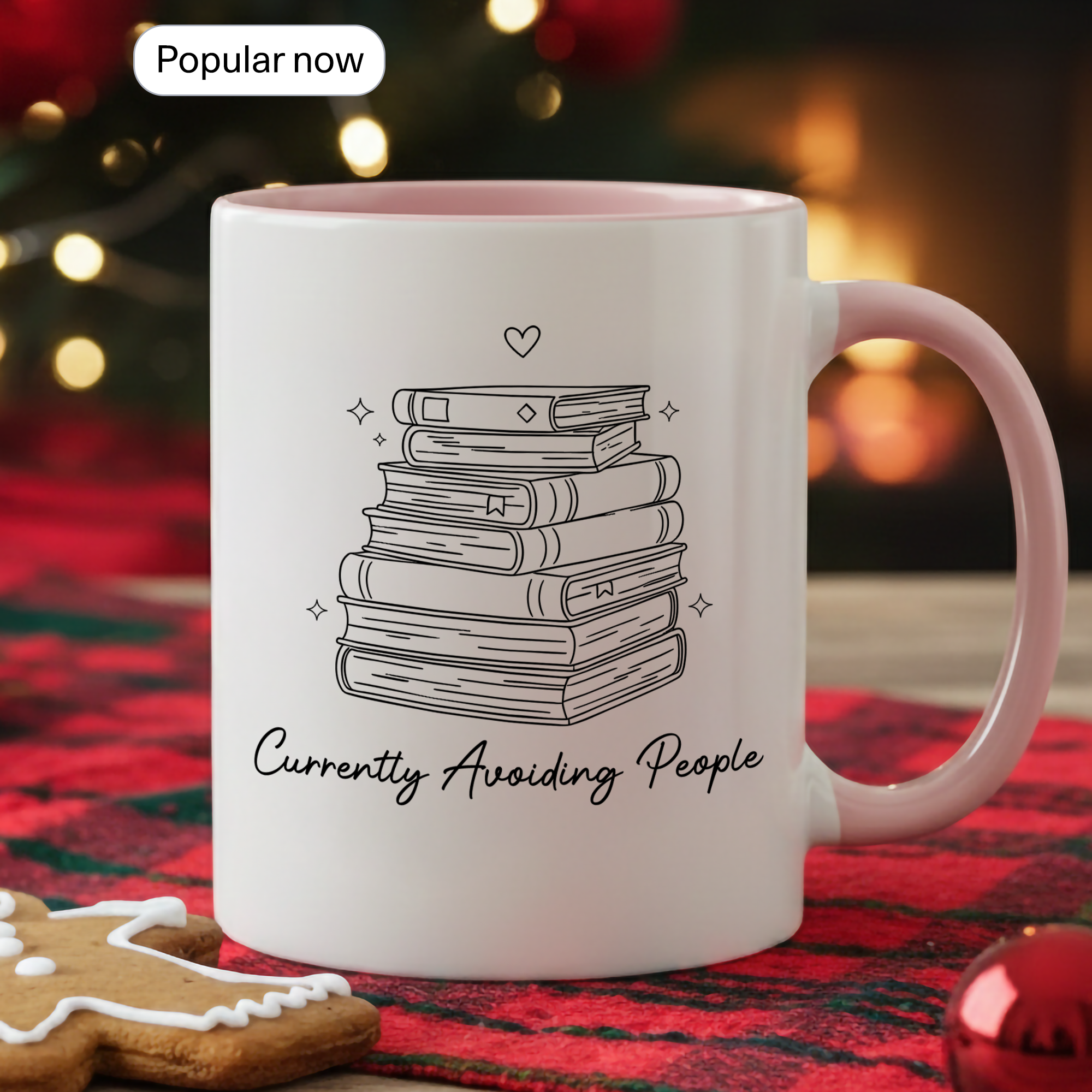 Cozy Reading Time Mug – Stack of Books Coffee Cup – Minimalist Book Lover Ringer Mug – Gift for Readers |Mug 98