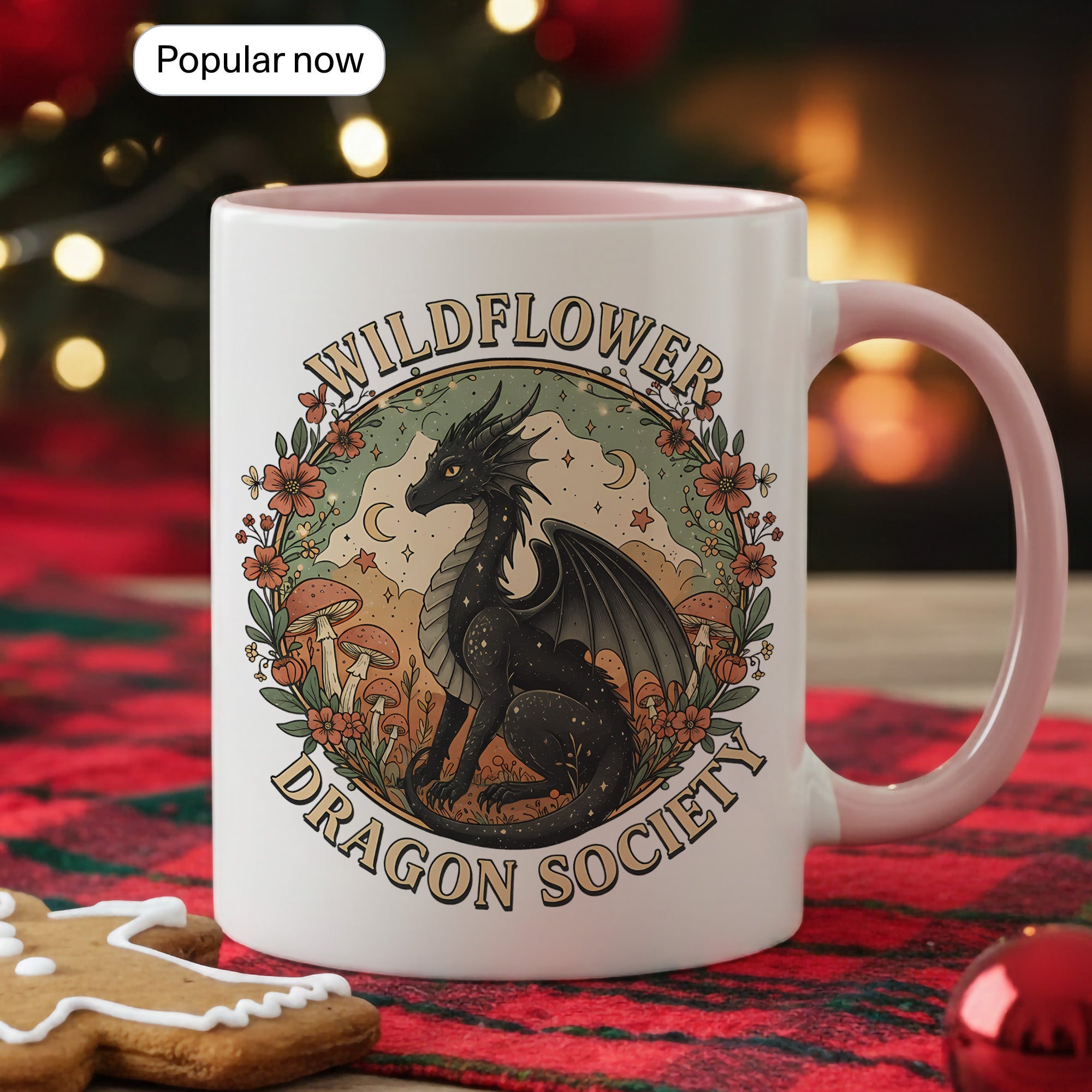 Wildflower Dragon Society Mug – Fantasy Dragon Lover Gift – Cottagecore Coffee Cup – Mythical Art Mug 11oz 15oz Ringer |Mug 131