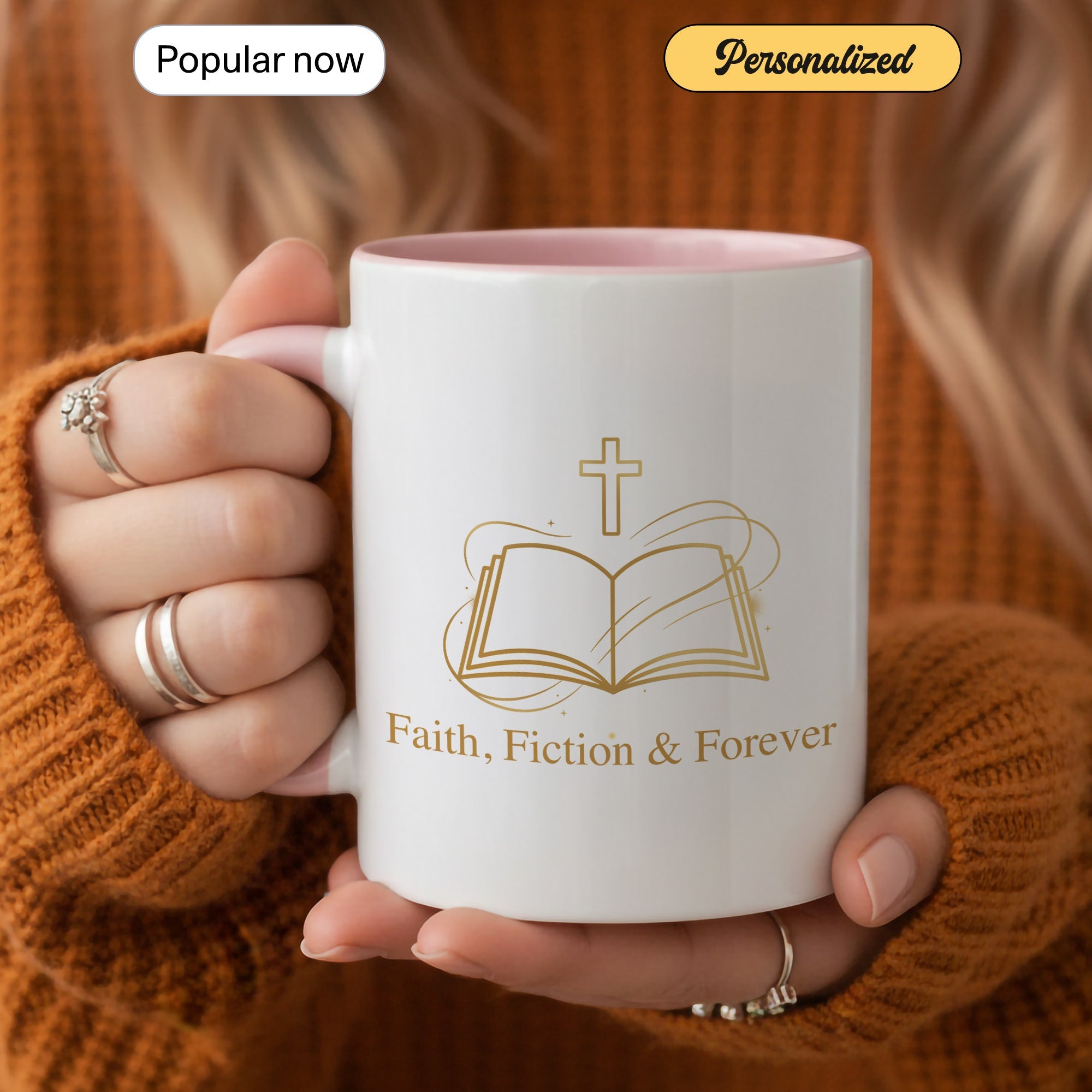 Faith Fiction & Forever Mug – Christian Book Lover Coffee Cup – Bible Reader Gift – 11oz 15oz Ringer Mug |Mug 153