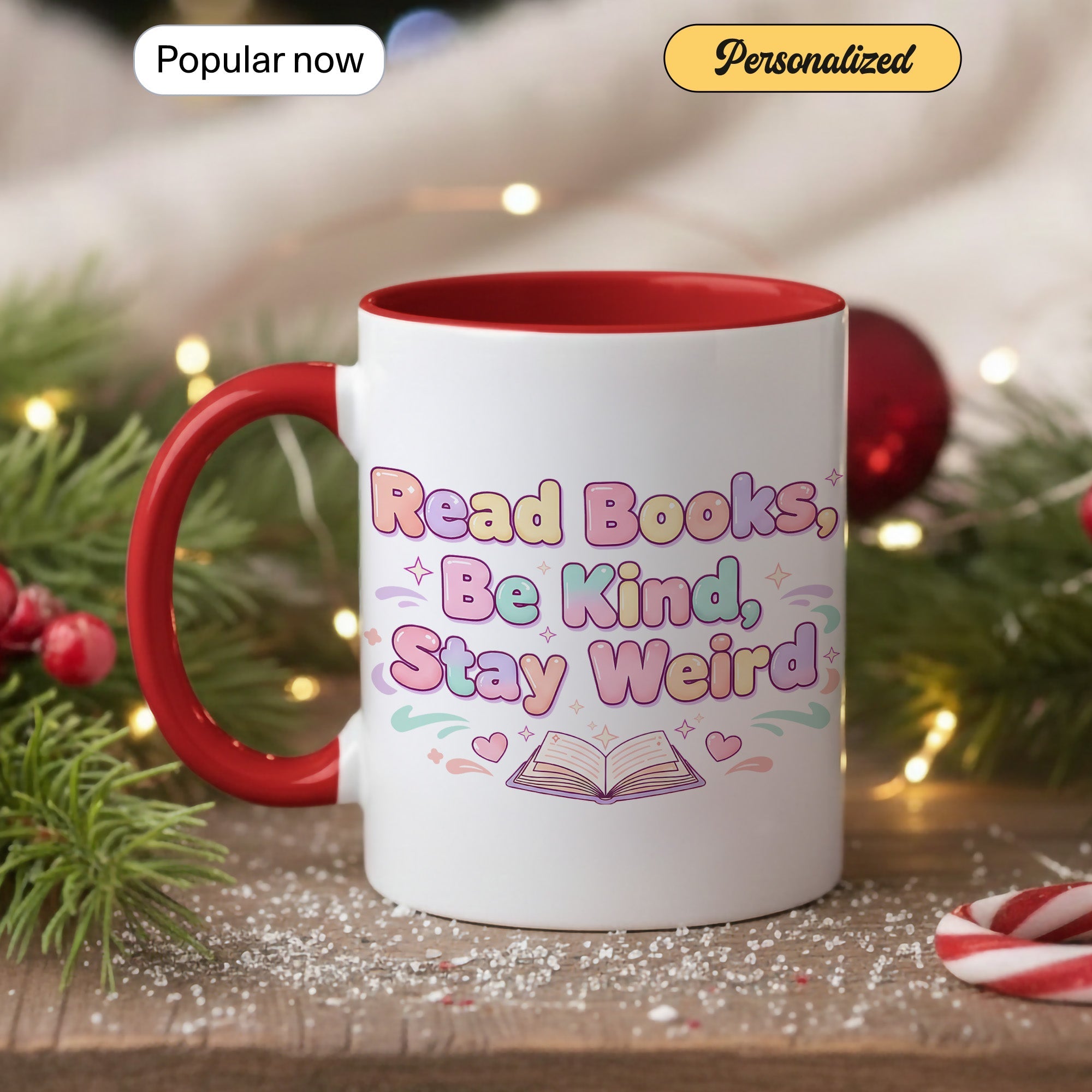 Read Books Be Kind Say Weird Mug - Cute Book Lover Coffee Cup - Pastel Aesthetic Reader Gift - Bookworm Mug for Women - 11oz 15oz | Mug 157
