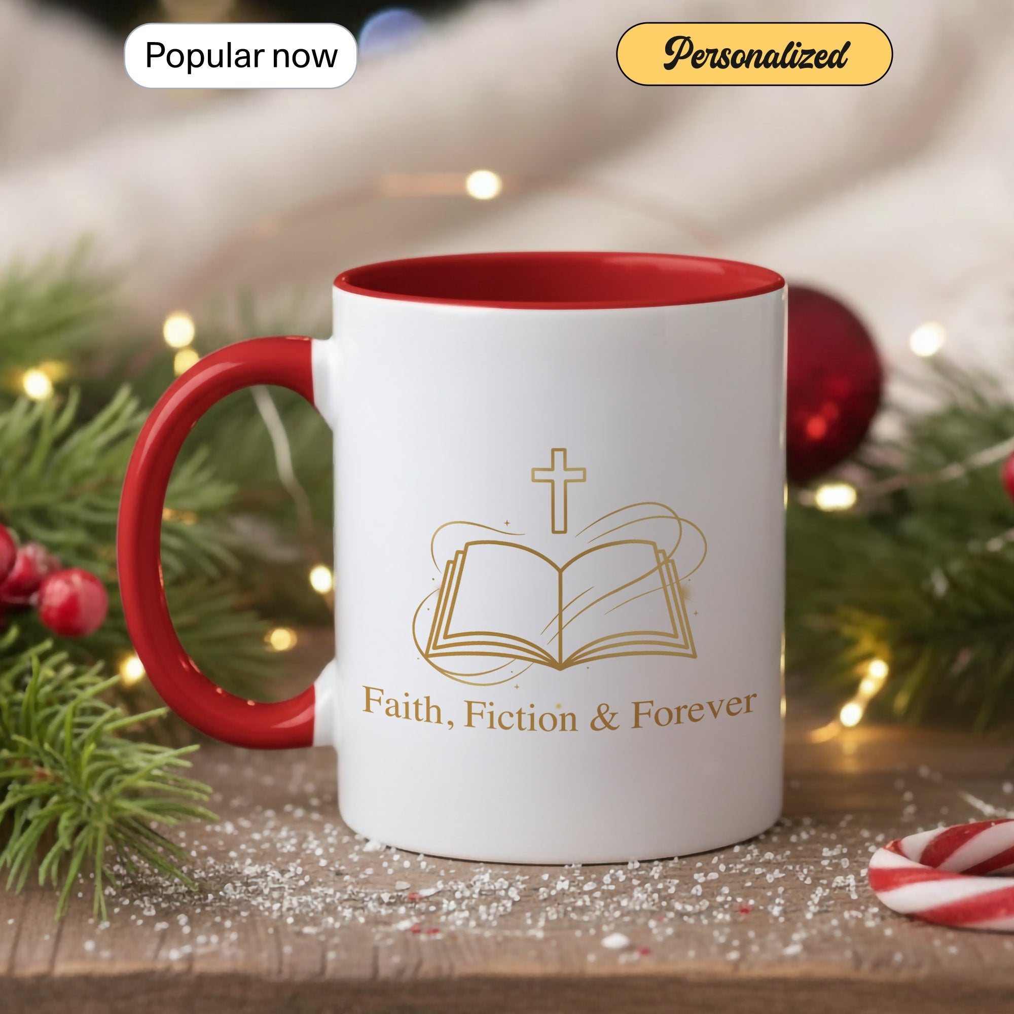 Faith Fiction & Forever Mug – Christian Book Lover Coffee Cup – Bible Reader Gift – 11oz 15oz Ringer Mug |Mug 153
