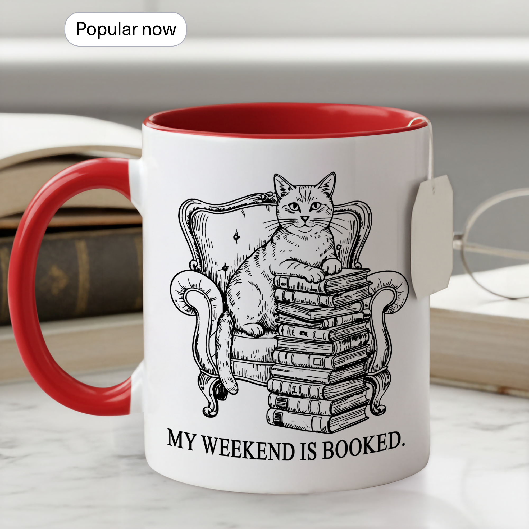 My Weekend Is Booked Mug – Vintage Cat Reading Coffee Cup – Book Lover Gift – Introvert Humor Mug – 11oz 15oz Ringer Mug |Mug  135