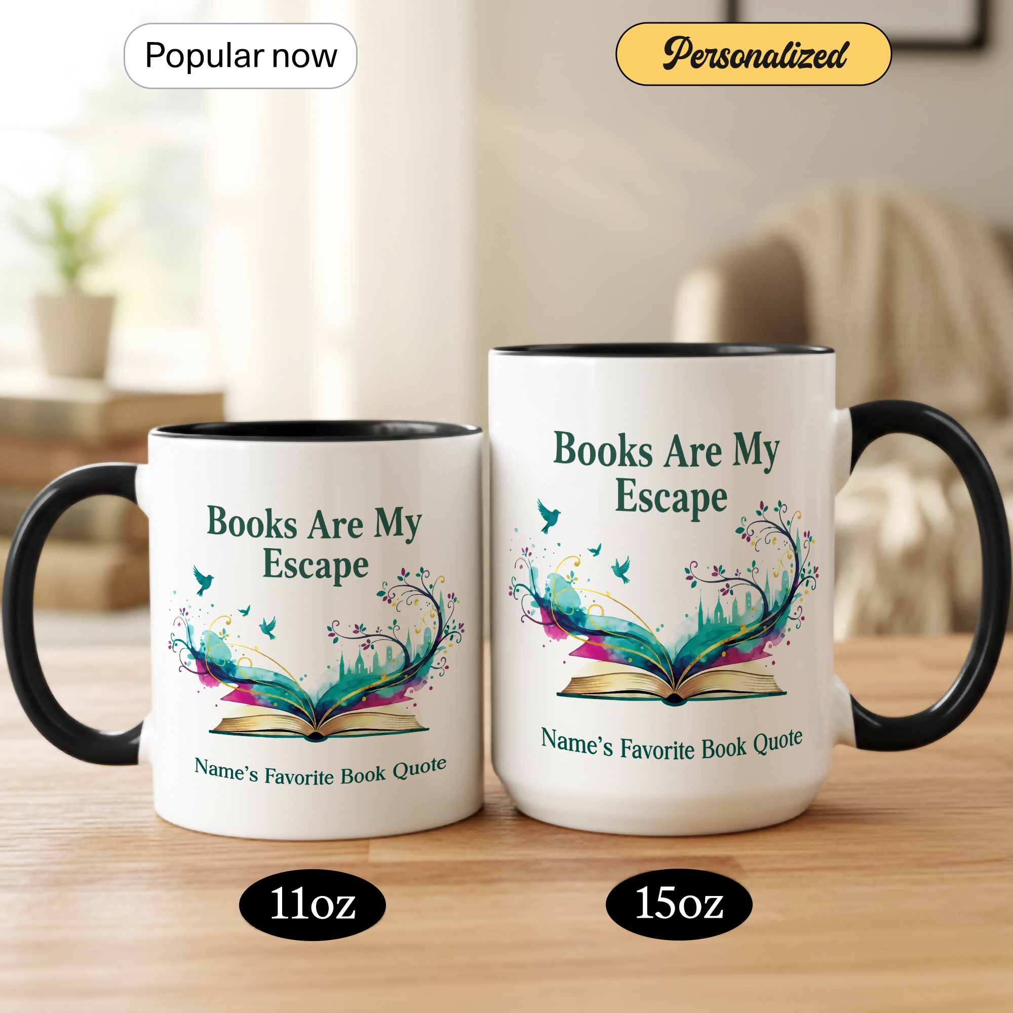 Personalized Books Are My Escape Mug – Custom Name Book Lover Coffee Cup – Reader Gift – 11oz 15oz Ceramic Mug |Mug 138