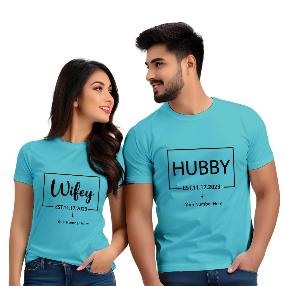 Hubby & Wifey Half Sleeve Printed Couple T-shirt
