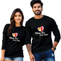 Made for Each Other Print Full Sleeve Couple T Shirt