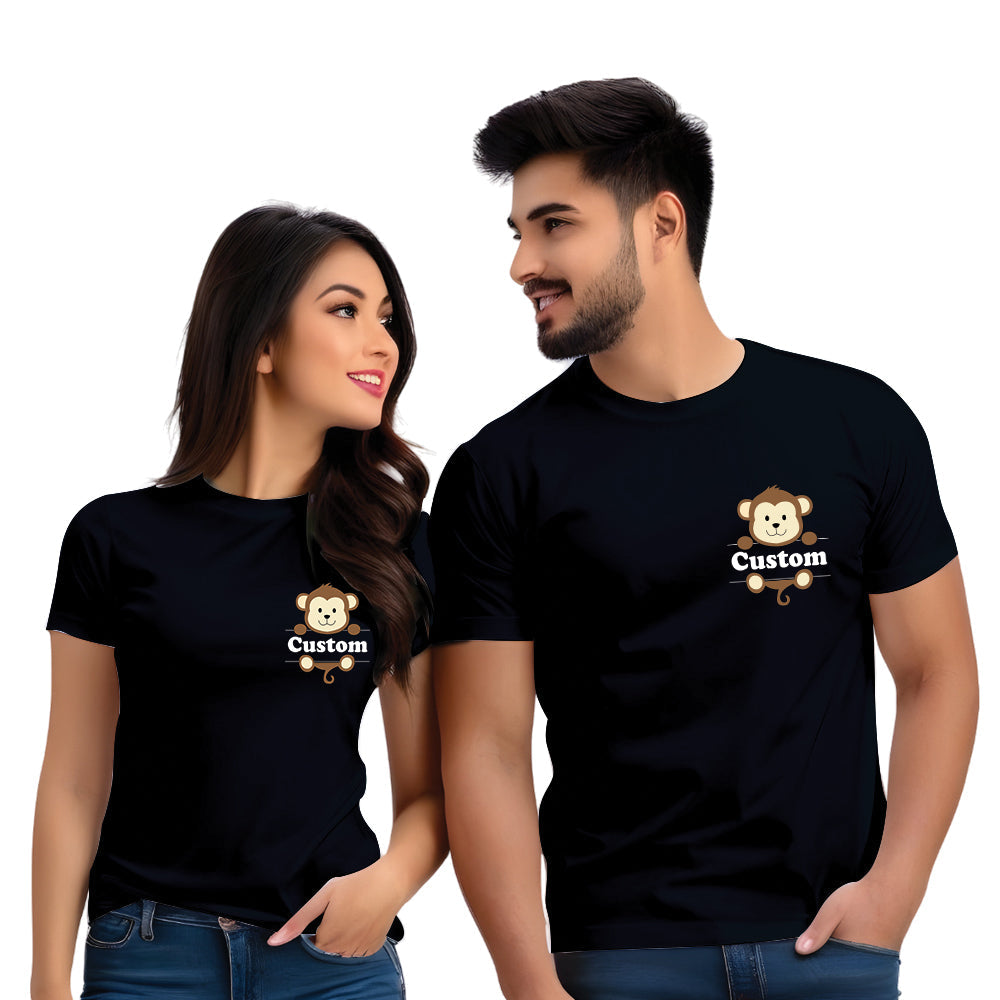 Half Sleeve Monkey Print Couple T Shirt