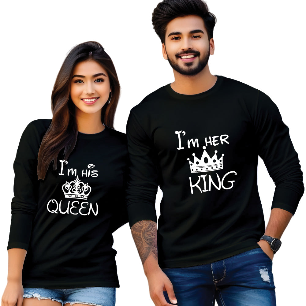 Couples King Queen Full Sleeve Printed T Shirt