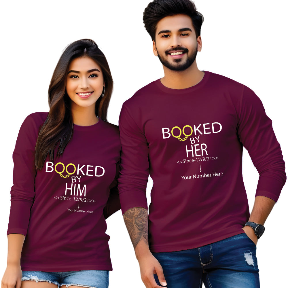 Booked by Him & Her printed couple T shirt