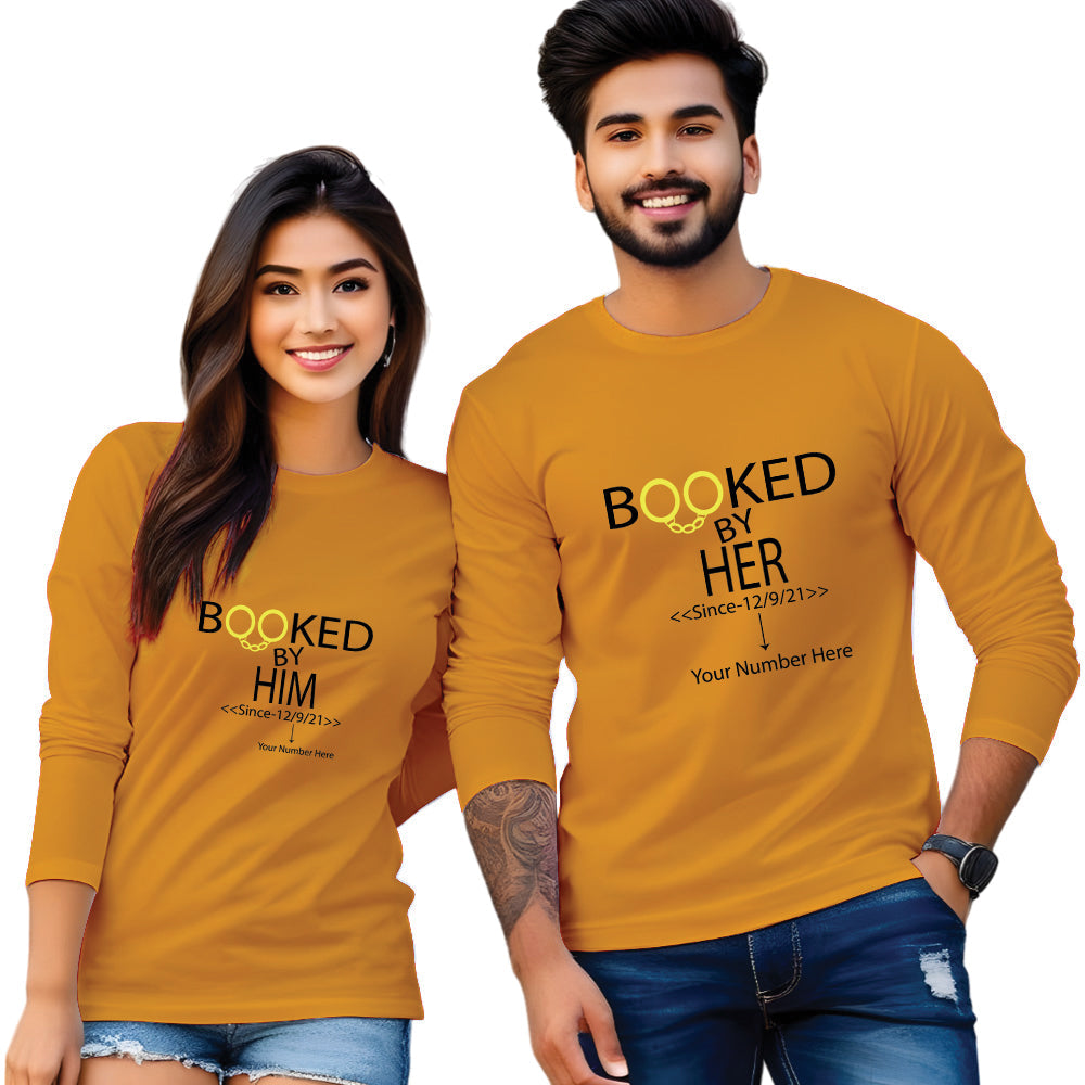 Booked by Him & Her printed couple T shirt
