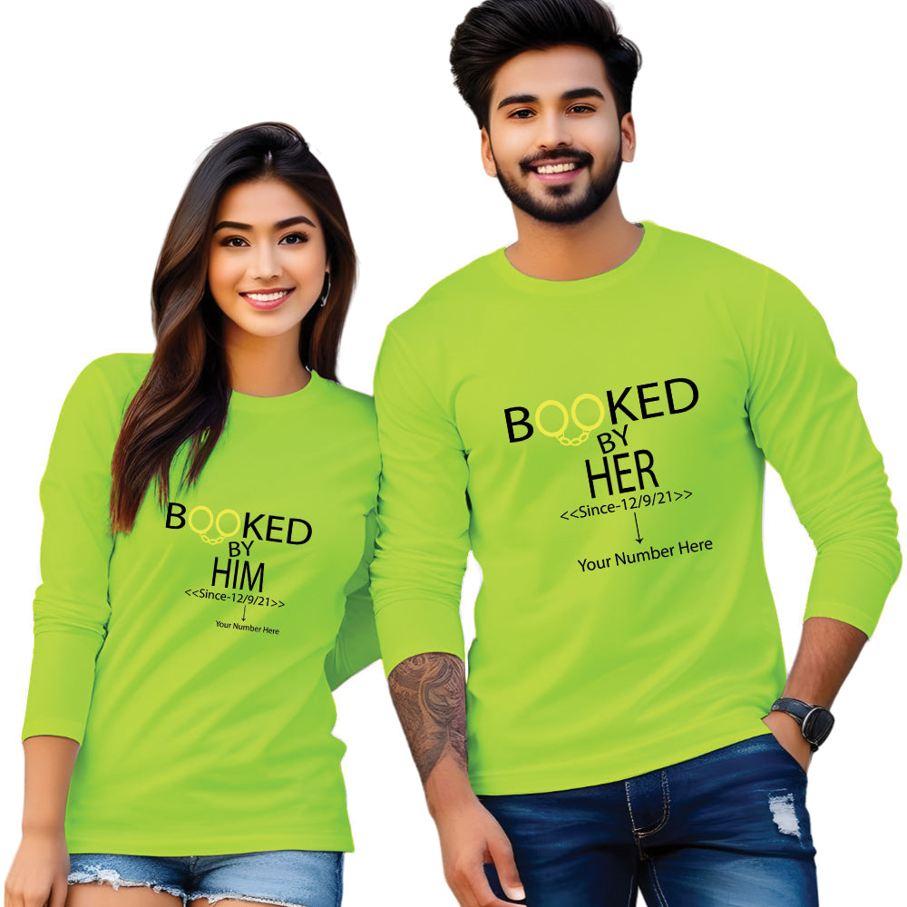 Booked by Him & Her printed couple T shirt