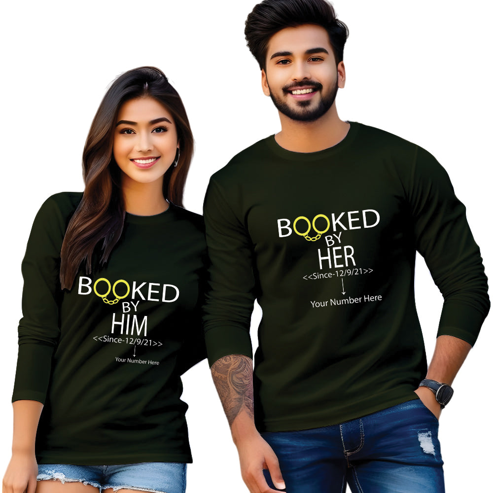 Booked by Him & Her printed couple T shirt