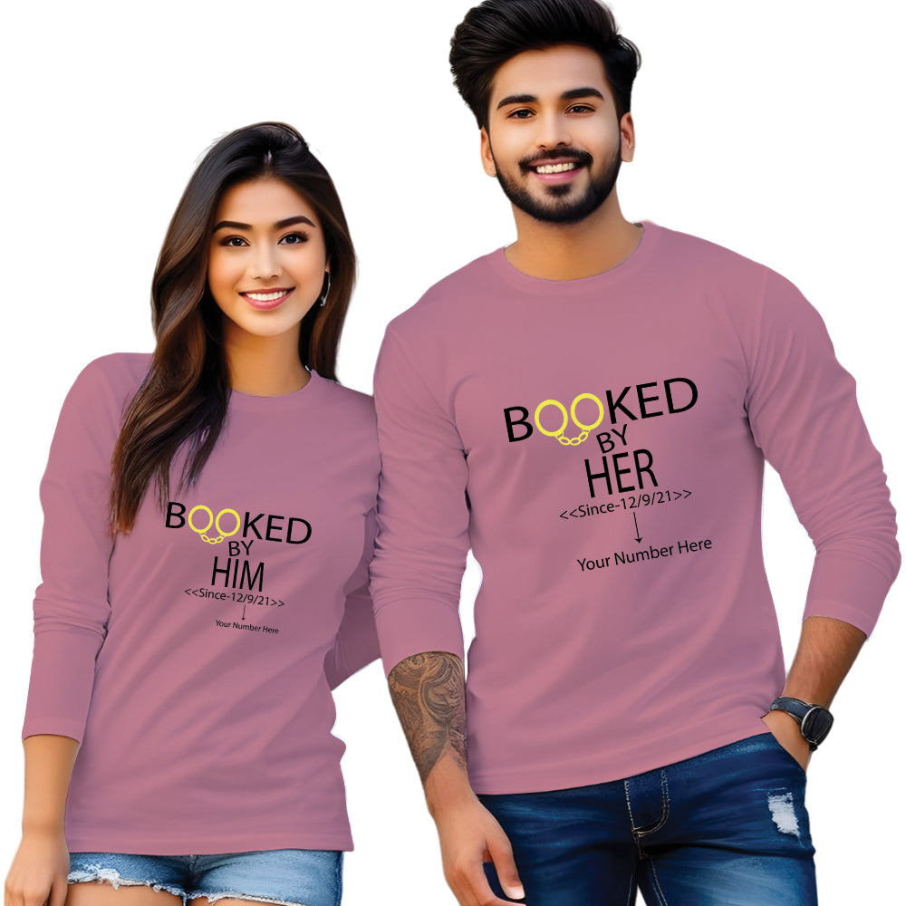 Booked by Him & Her printed couple T shirt