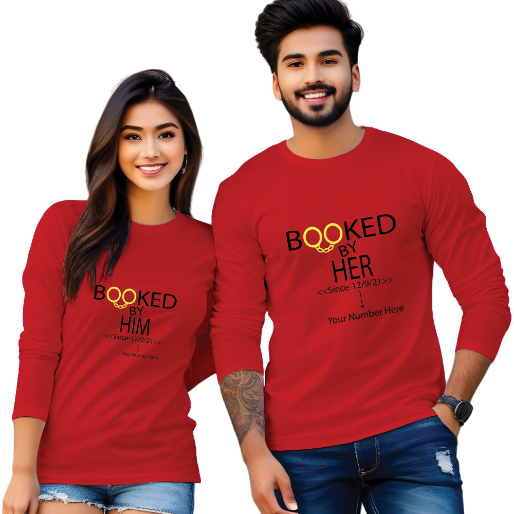 Booked by Him & Her printed couple T shirt