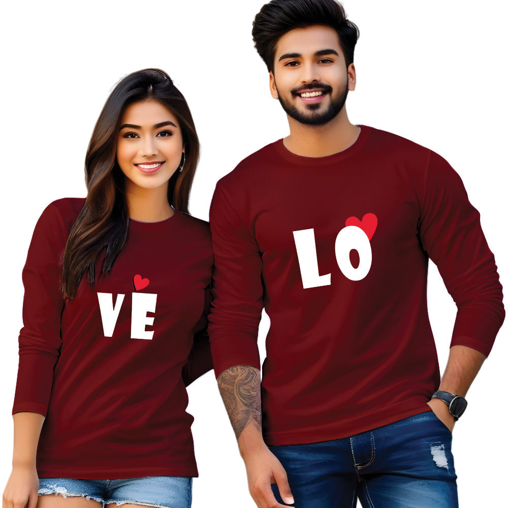 Full Sleeve Love Print Couple T Shirt