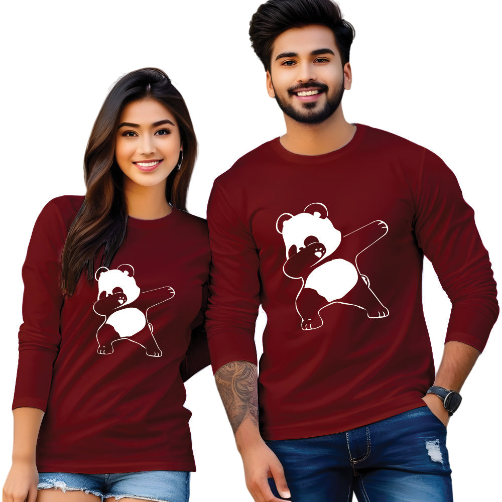 Full sleeve Dapping Panda printed couple T Shirt