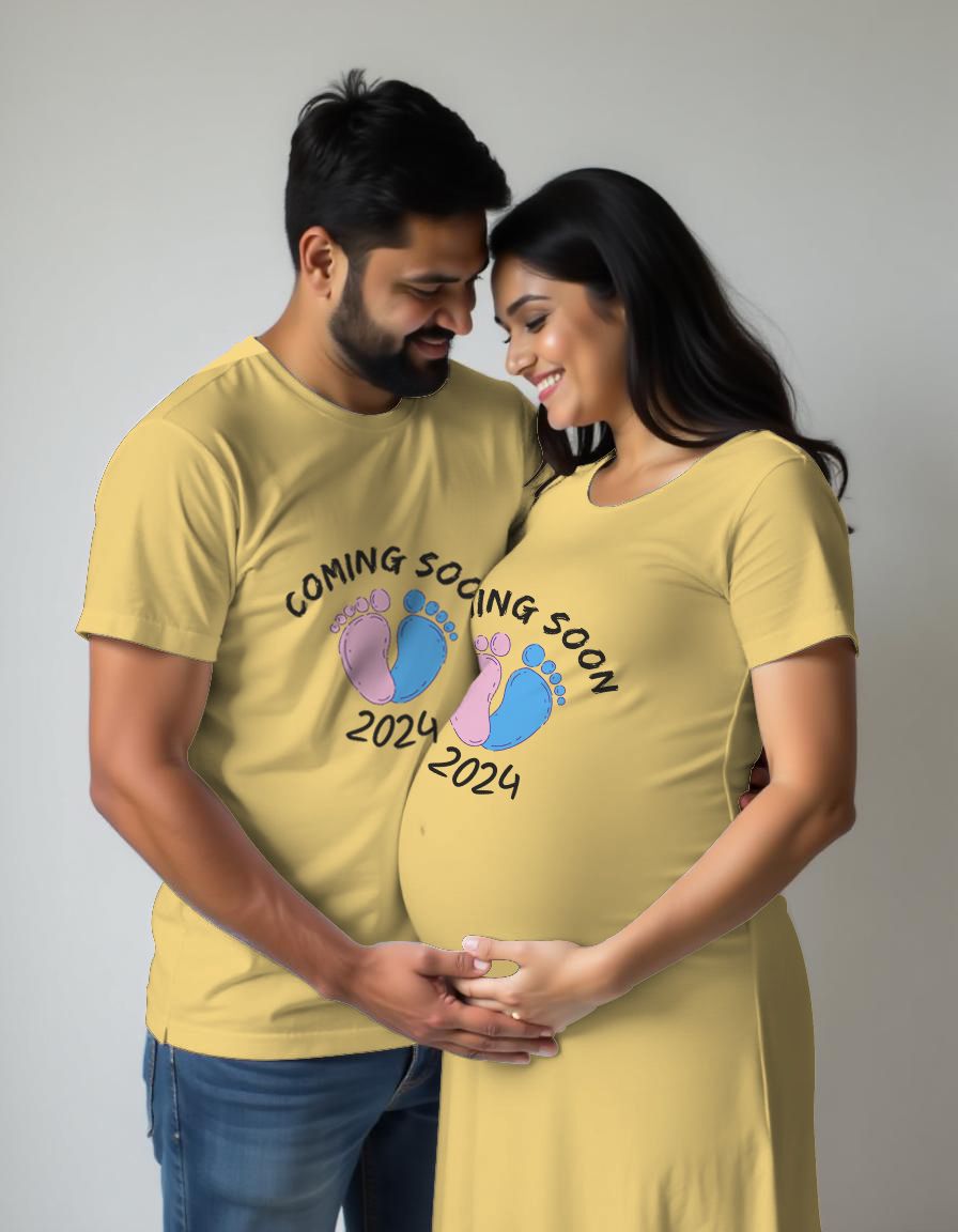 Coming Soon 2025 Customised Year Maternity Couple Tshirt and Dress
