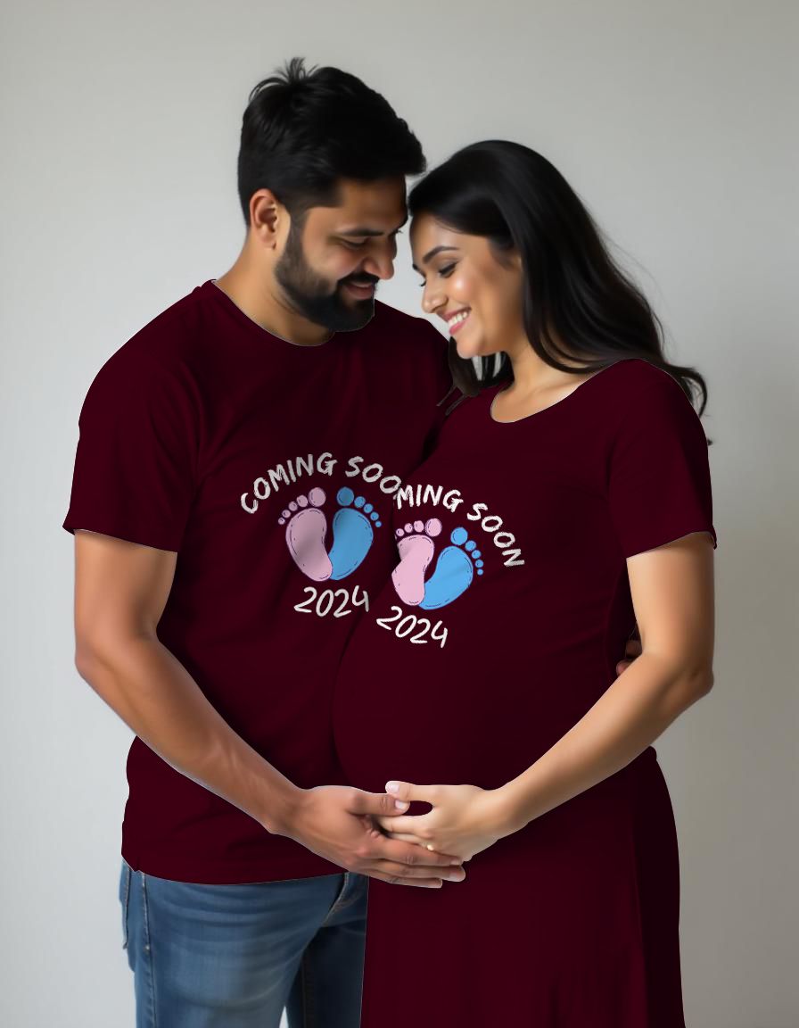 Coming Soon 2025 Customised Year Maternity Couple Tshirt and Dress