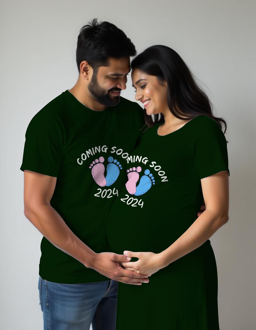 Coming Soon 2025 Customised Year Maternity Couple Tshirt and Dress