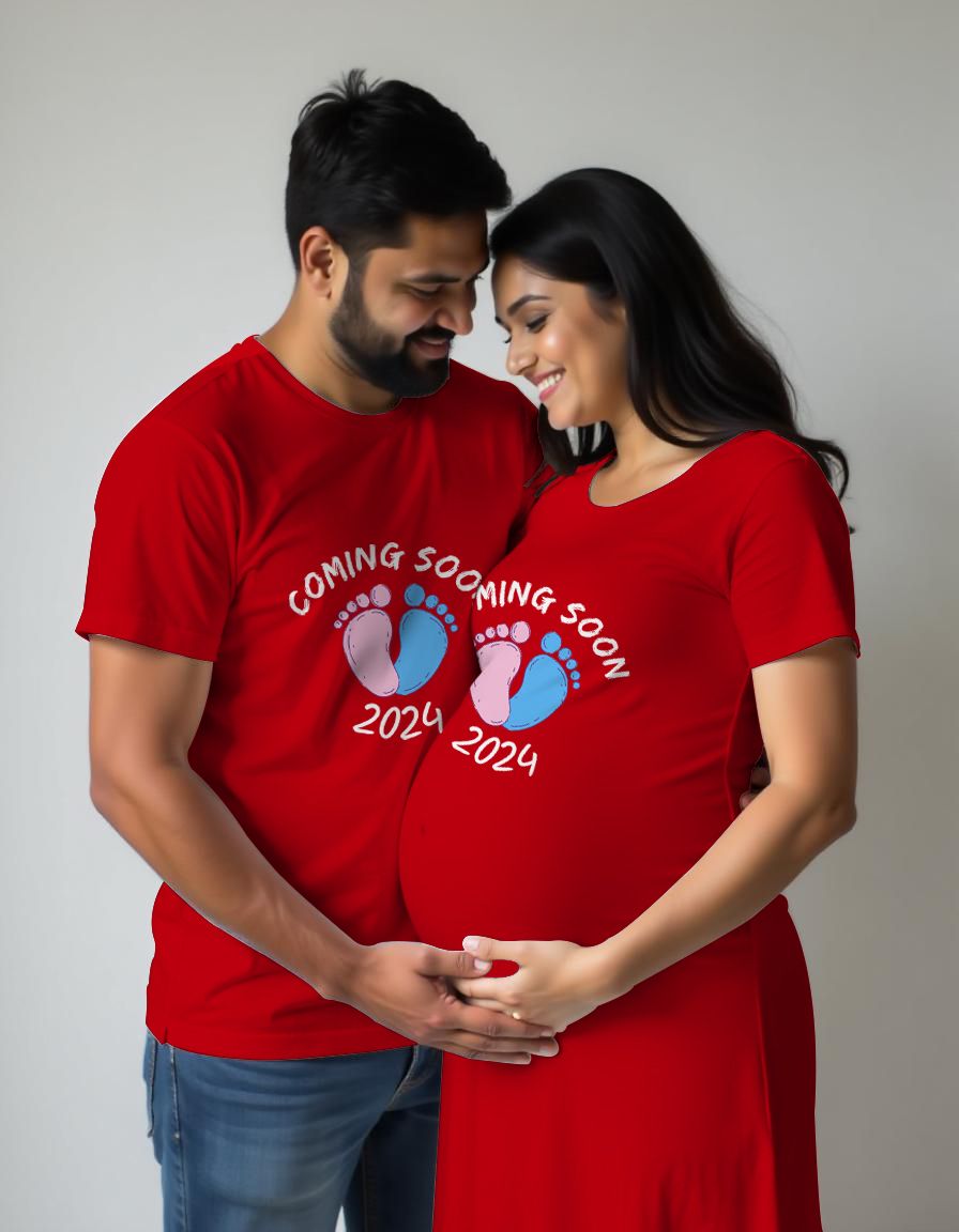 Coming Soon 2025 Customised Year Maternity Couple Tshirt and Dress