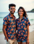 Couple Shirts for Couple - NavyBlue NeonOrange
