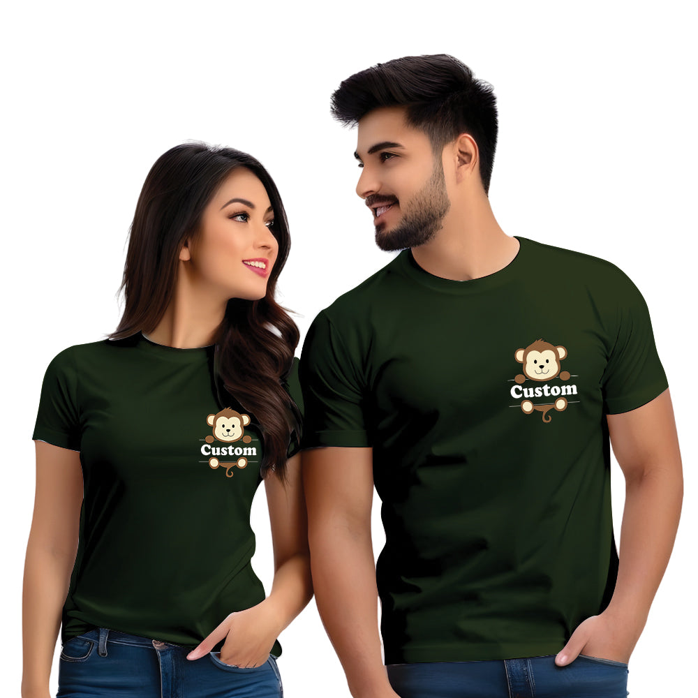 Half Sleeve Monkey Print Couple T Shirt