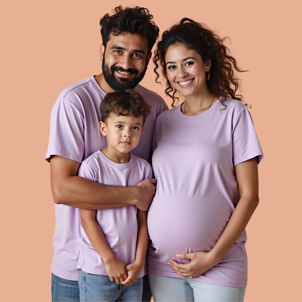 Plain Lavender Maternity Matching T-Shirts for Mom, Dad, and Kid - Celebrate Together in Style!