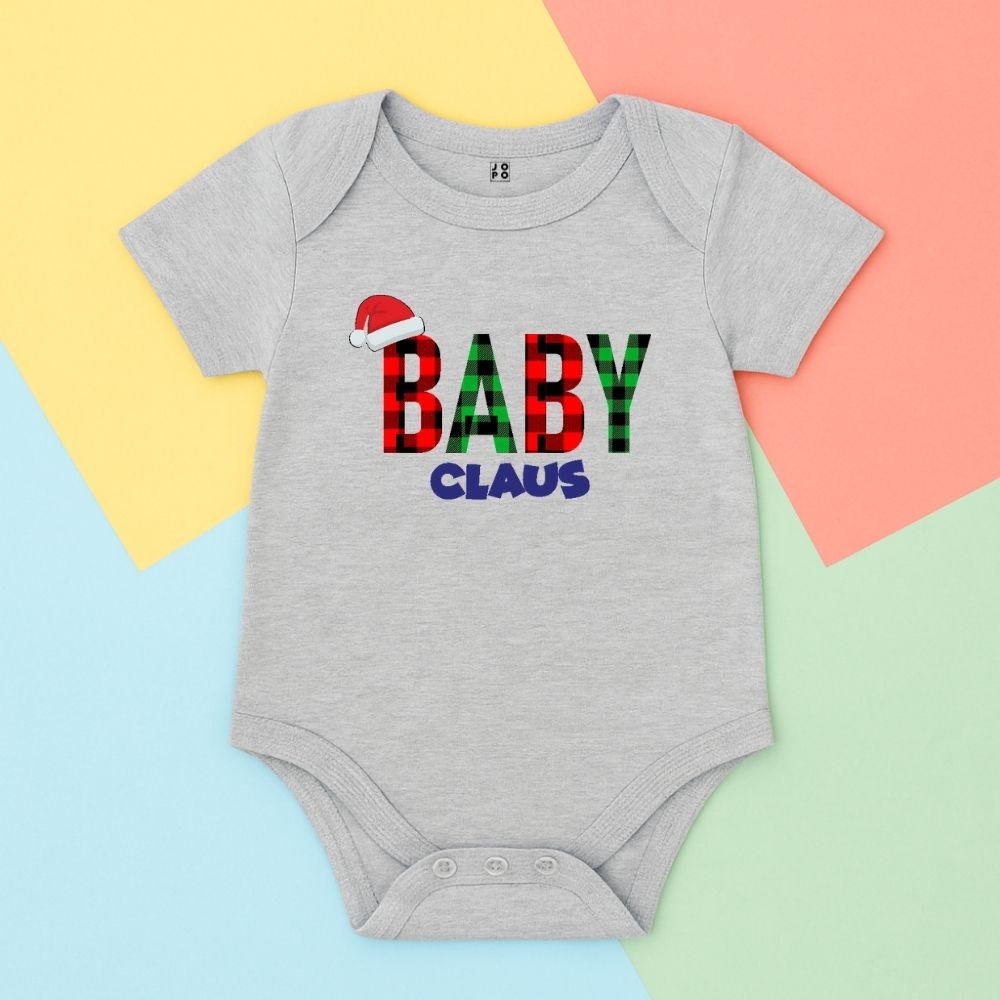 Grey Holiday Baby Romper - Claus Vibes with Baby Claus!