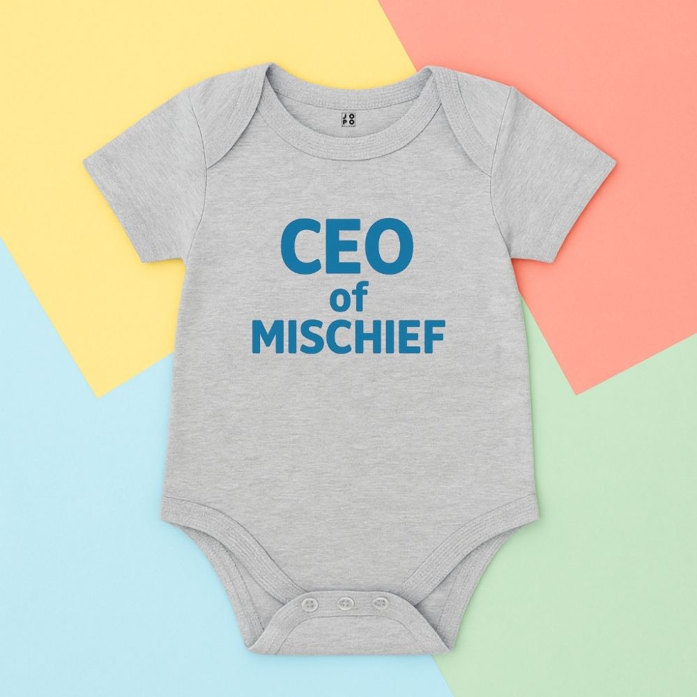 Grey Romper - CEO of Mischief – Tiny Executive of Chaos