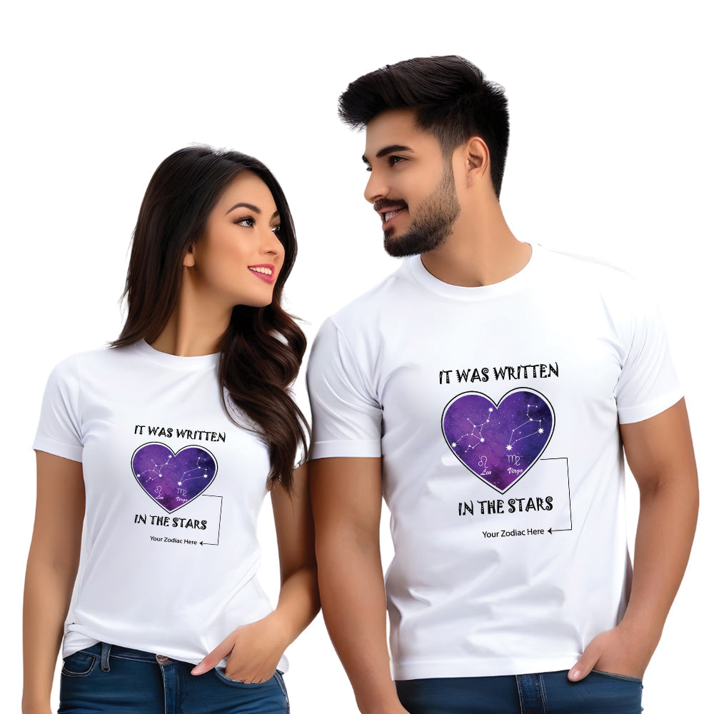 Half Sleeve Zodiac Print Couple T shirt