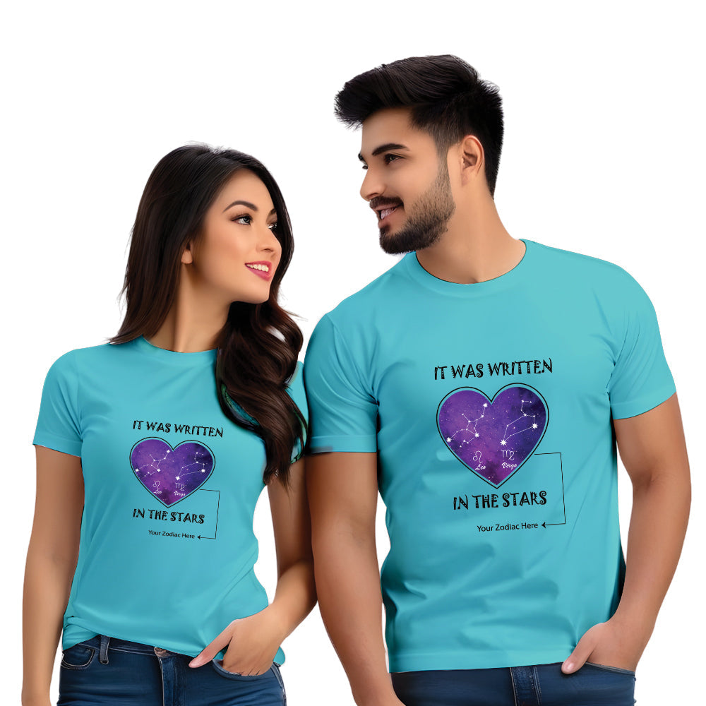 Half Sleeve Zodiac Print Couple T shirt