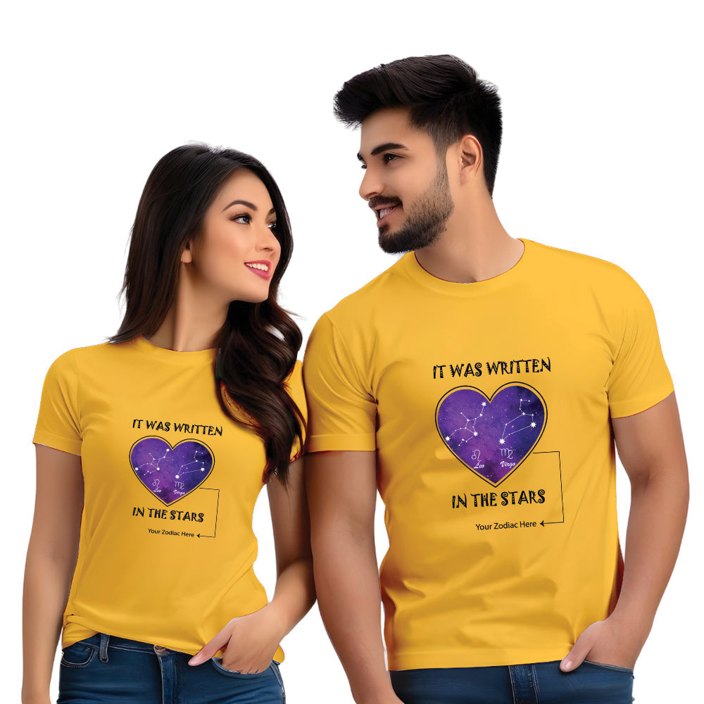 Half Sleeve Zodiac Print Couple T shirt