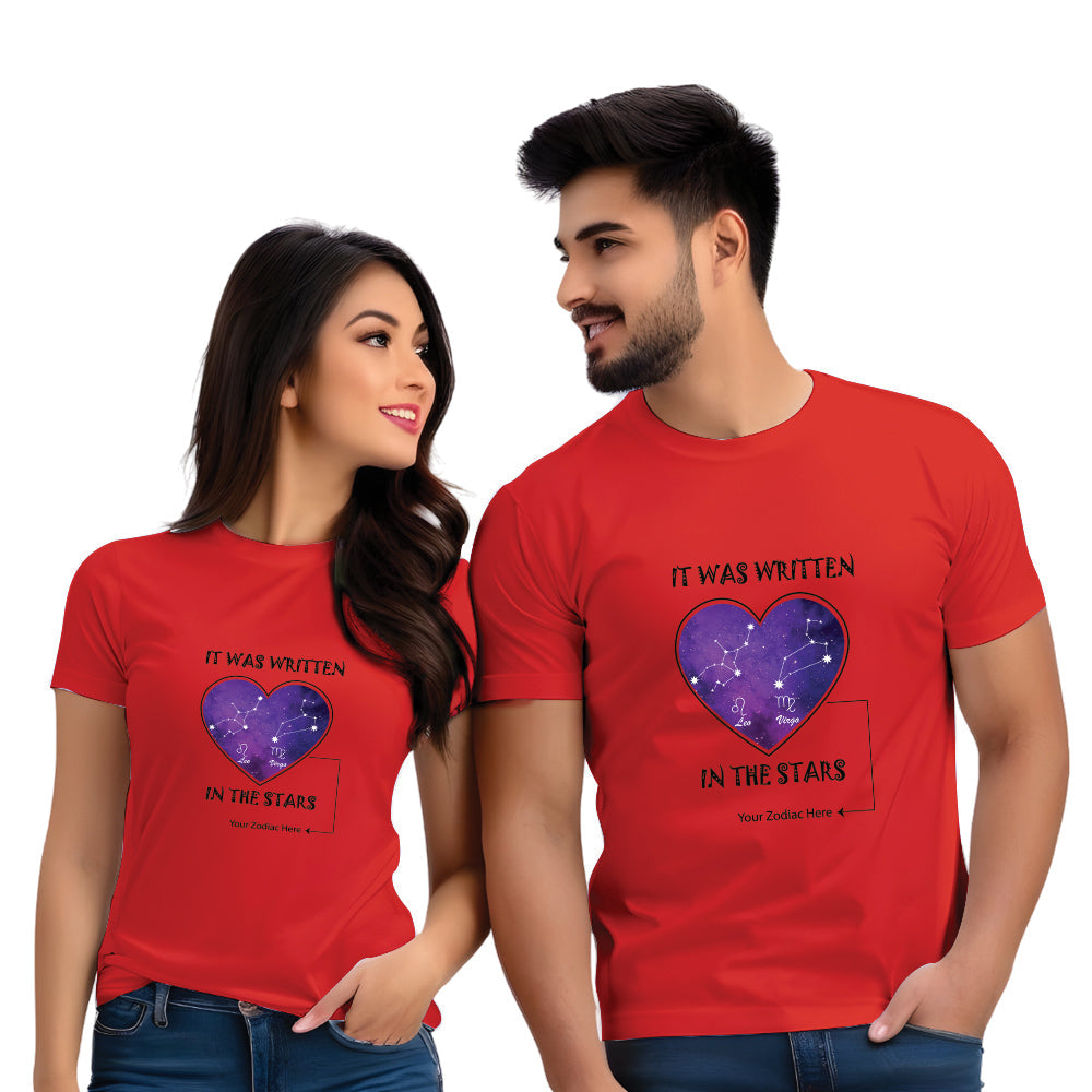 Half Sleeve Zodiac Print Couple T shirt