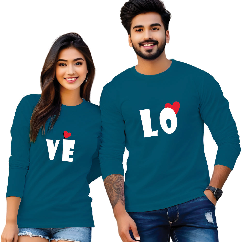 Full Sleeve Love Print Couple T Shirt