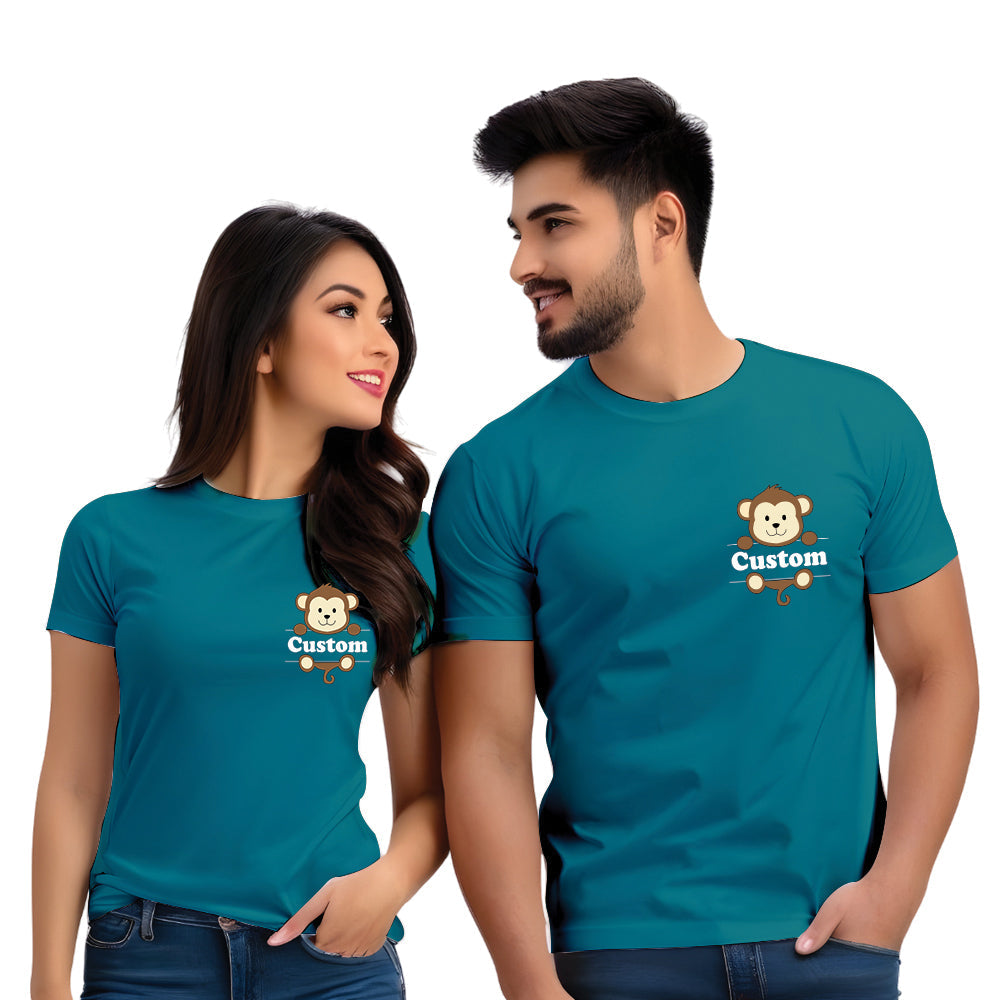 Half Sleeve Monkey Print Couple T Shirt