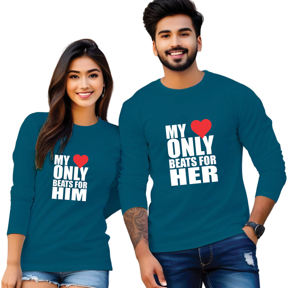Full Sleeve Beats Printed Couple T Shirt