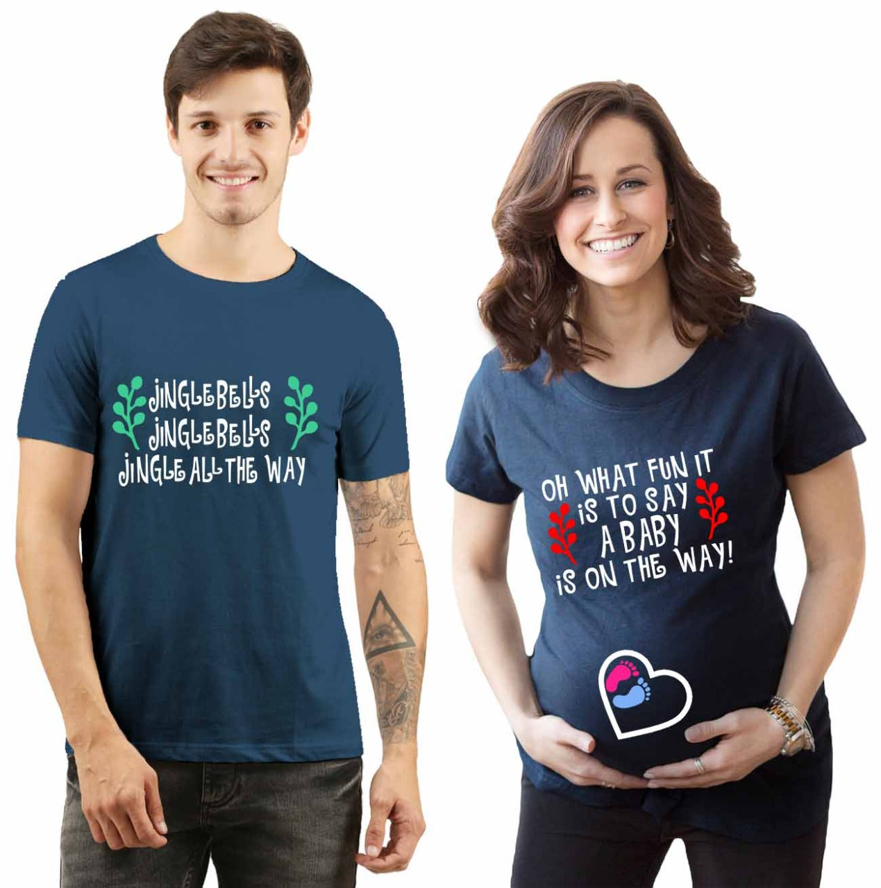 Jingle Bells all the Way Maternity Couple Tshirts