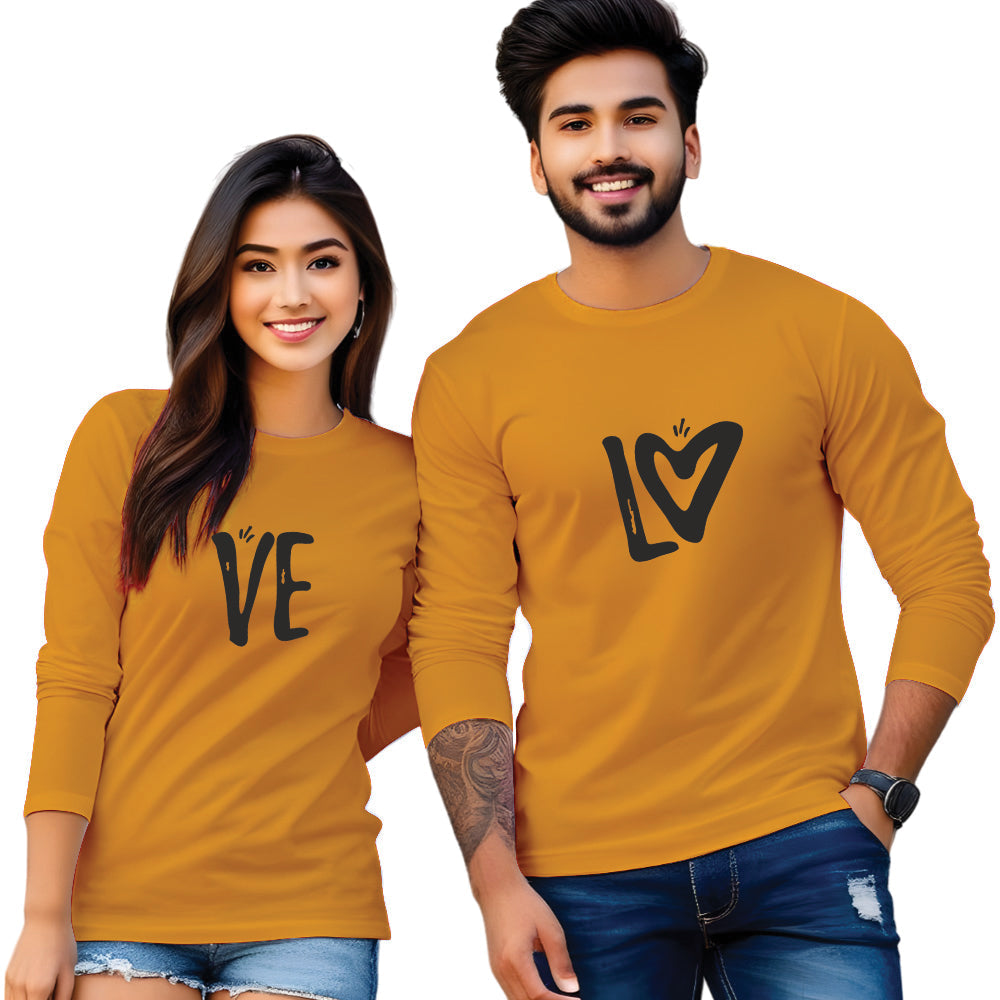 Full Sleeve Love Print Couple T Shirt