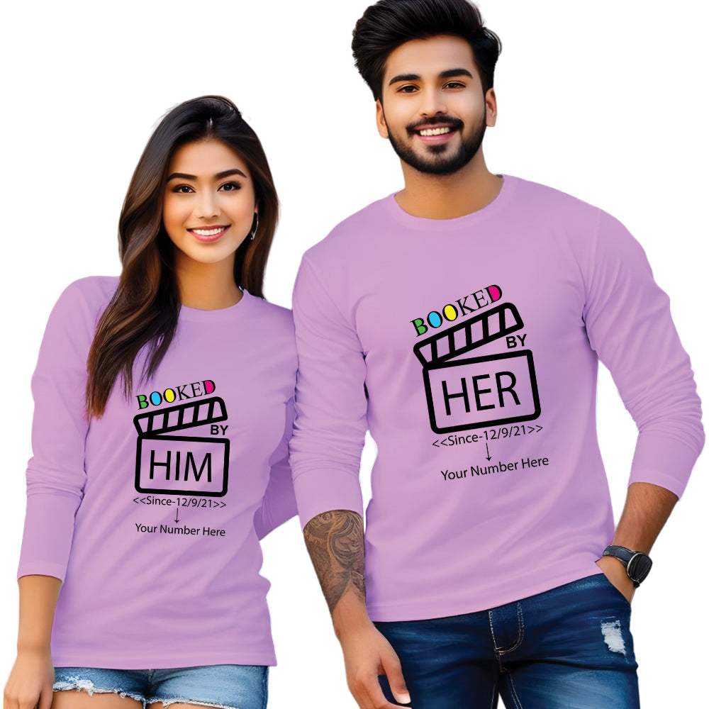 Booked by Him & Her Printed Couple Full Sleeve T Shirt