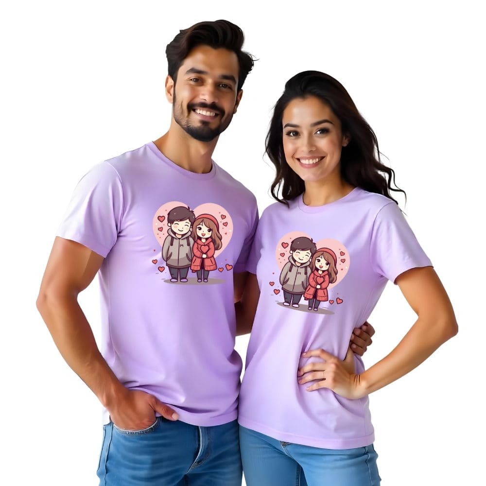 Cute Animated Couple Printed Customisable Couple Tshirts