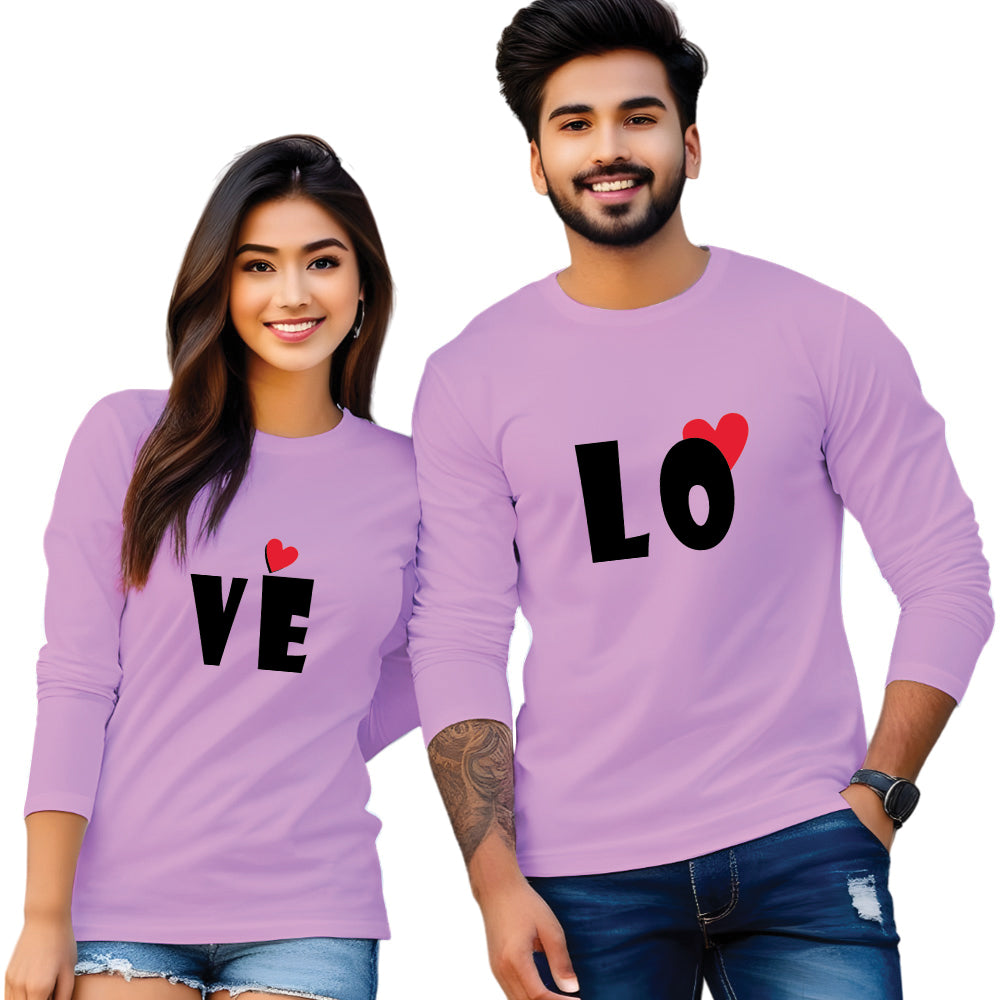 Full Sleeve Love Print Couple T Shirt