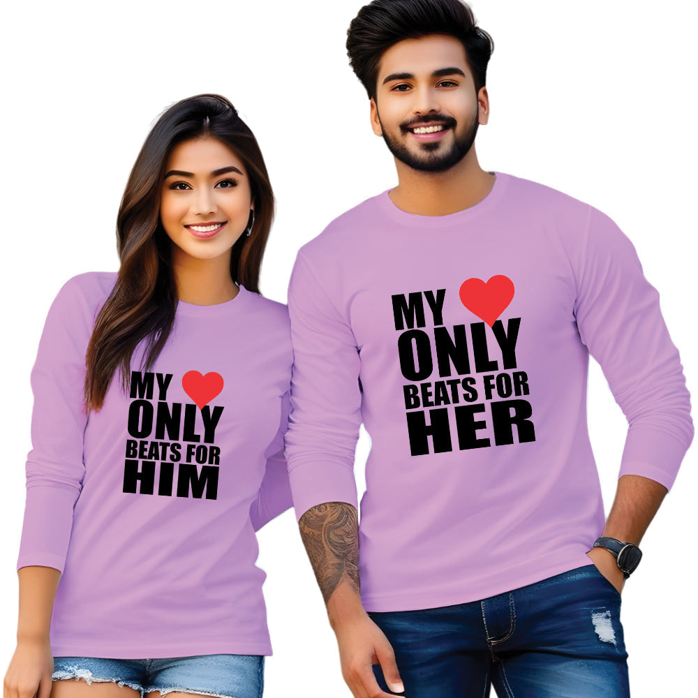 Full Sleeve Beats Printed Couple T Shirt