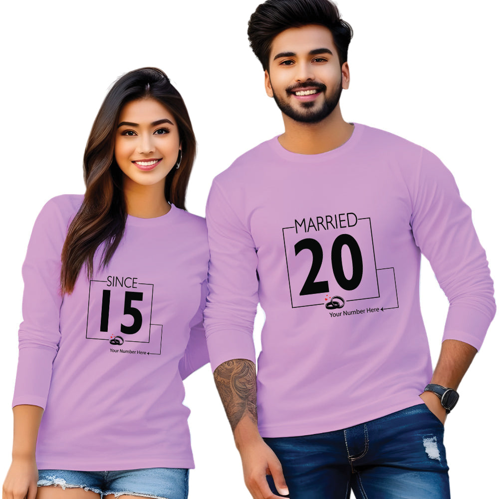 Married 20 & Since 15 Print Full Sleeve Couple T Shirt