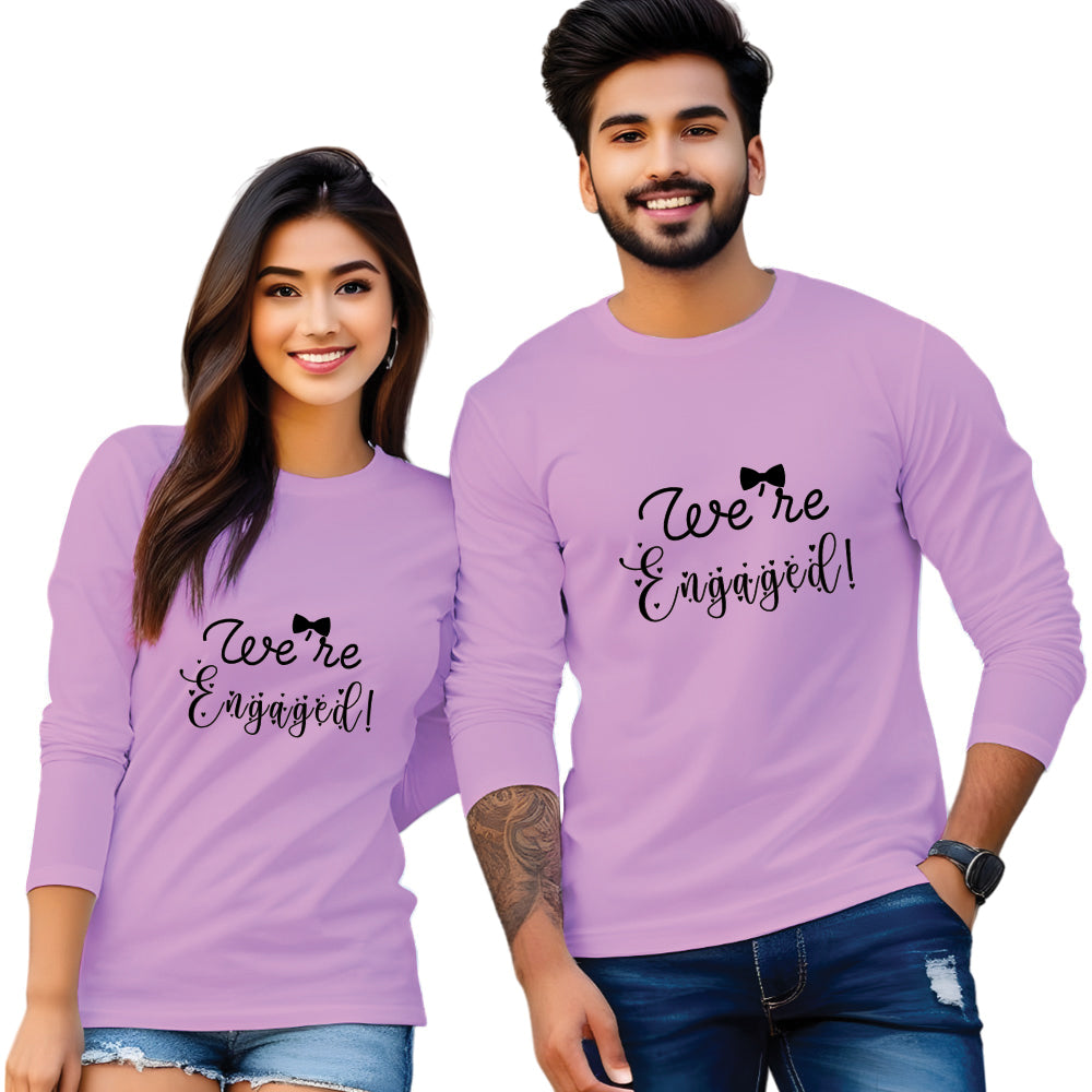 We Are Engaged Full Sleeve Printed Couple T-Shirt