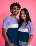 Lavender-White-NavyBlue Color Block Couple Tees for Stylish Pairs