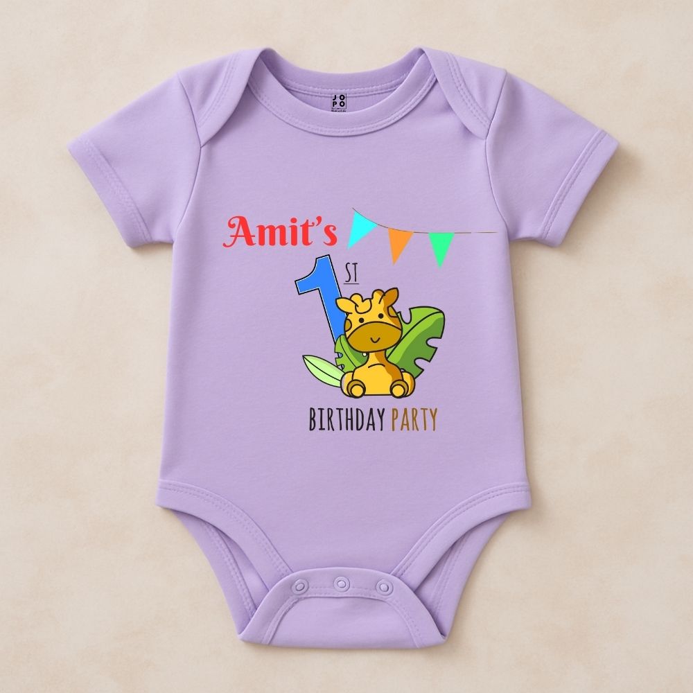 Custom First Birthday Bodysuit – Jungle Theme Giraffe Design