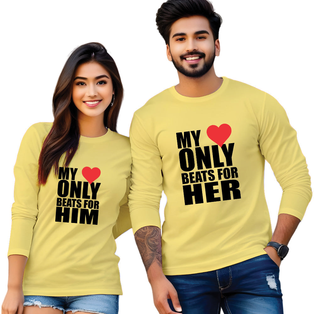 Full Sleeve Beats Printed Couple T Shirt